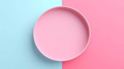 Obraz premium Round Pink Plate on Soft Blue and Pink Background Creating a Minimalist Aesthetic for Modern Design