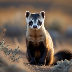 Fototapeta premium Black-footed Ferret (Mustela putorius furo): Clarifying Its Wild Nature and Avoiding Misconceptions