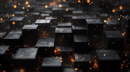 Obraz premium Dark background with abstract geometric blocks floating and creating a modern visual effect, isolated on transparent background