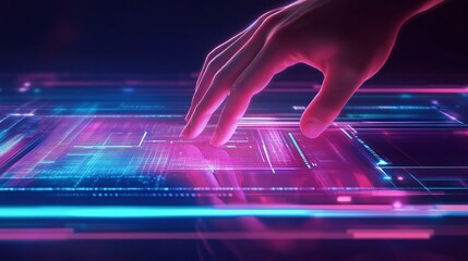 Professional Touch Screen Technology Usage with Human Hand on Table, Close-Up Shot for Marketing Strategies