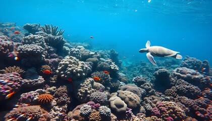 Majestic Sea Turtle Gracefully Navigating a Vibrant Coral Reef Ecosystem