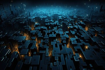 Fototapeta premium Futuristic city glowing at night, digital landscape, abstract background, tech concept