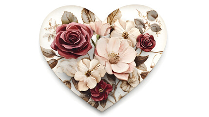 ? Heart-shaped Valentine?s Day card with a romantic poem and floral accents isolated on white background in HD