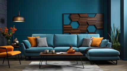Teal sectional sofa living room interior design