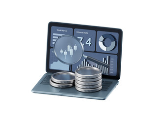 Fototapeta premium Transparent 3D Stock Market Analysis Dashboard with Trading Charts and Financial Investment Data.
