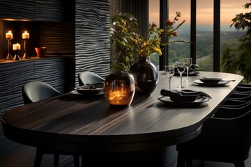 Luxury sunset dining room table setting