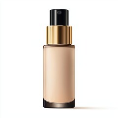 sleek bottle of foundation with a pump, labeled with soft golden accents, isolated on a clean white background