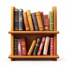 Naklejka premium Small cozy bookstore with wooden shelves full of books, placed on a bright white background