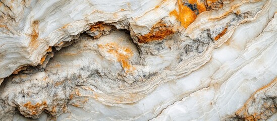 Natural white granite quartzite stone texture featuring swirling patterns of beige, gray, and hints of orange, ideal for design projects and interiors.