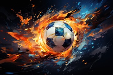 Fototapeta premium Fiery Soccer Ball, Dynamic Action, Abstract Background, Sports Graphic