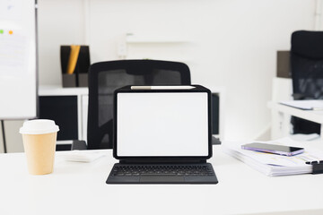Modern Minimalist Workspace with Tablet and Accessories
