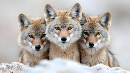 Fototapeta premium Coyotes Trio Desert Portrait Wildlife