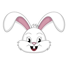 Head of cute funny cartoon rabbit, flat style, isolated on white
