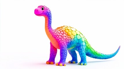 Naklejka premium Rainbow dinosaur cartoon, white background, playful, children's book illustration