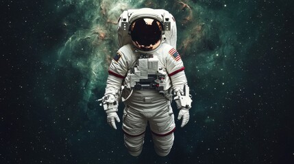 Fototapeta premium Astronaut in Space Surrounded by Stars and Cosmic Nebula