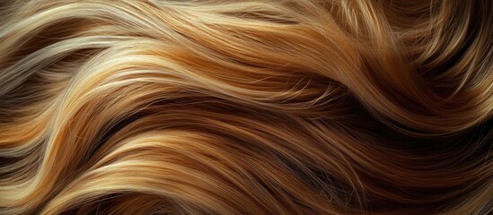 Fototapeta premium Lush golden brown wavy hair fills the frame showcasing healthy texture and shine emphasizing the significance of effective hair care routines
