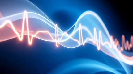 Fototapeta premium Light background featuring abstract heartbeat waveforms in soft blues and whites, perfect for cardiovascular health topics, ideal for wellness or mindfulness content