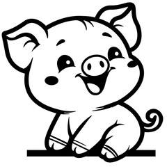 Cute Pig | Sitting Pig | Smiling Pig | Swine Pig | Cute Little Pig | Farm Animal | Farm Animal | Farm Life | Original Illustration | Vector and Clipart | Cutfile and Stencil