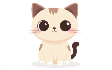 Cute cartoon kitten sitting, white background, children's book illustration (11)