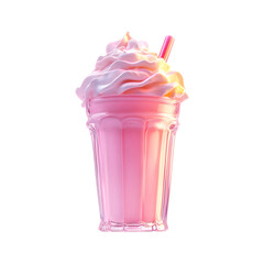 Fluffy 3D Cartoon Milkshake with Straw Isolated on Transparent Background