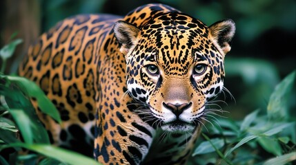 Obraz premium Majestic Jaguar in Lush Green Jungle Environment