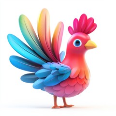 Obraz premium Turkey with colorful tail feathers fanned out, isolated on a clean white background