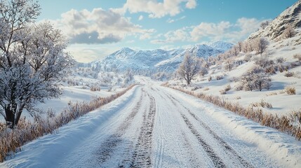Snowy Mountain Road in a Winter Landscape in 16K Resolution