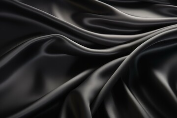 Obraz premium Smooth elegant black silk or satin texture creating luxurious waves, ideal background for fashion or beauty products