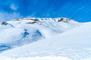 Winter landscape on the First mountain in Swiss Alps in Grindelwald, Switzerland