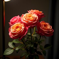 Obraz premium Radiant Roses A Captivating Display in Lamp Light