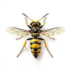 wasp with sharp wings and vibrant yellow-and-black stripes, centered on a clean white background