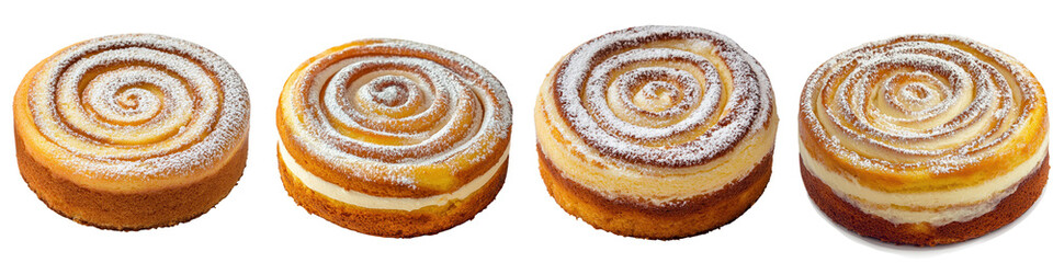 Fototapeta premium Delectable homemade spiral cakes with a rich creamy topping and a tempting swirling texture perfect for breakfast dessert or a indulgent snack
