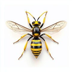 wasp with sharp wings and vibrant yellow-and-black stripes, centered on a clean white background