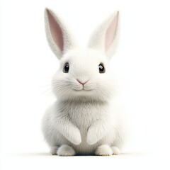 Obraz premium White fluffy rabbit with big ears, placed on a bright white background