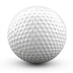 White golf ball with a dimpled surface for aerodynamic flight, isolated on a clean white background