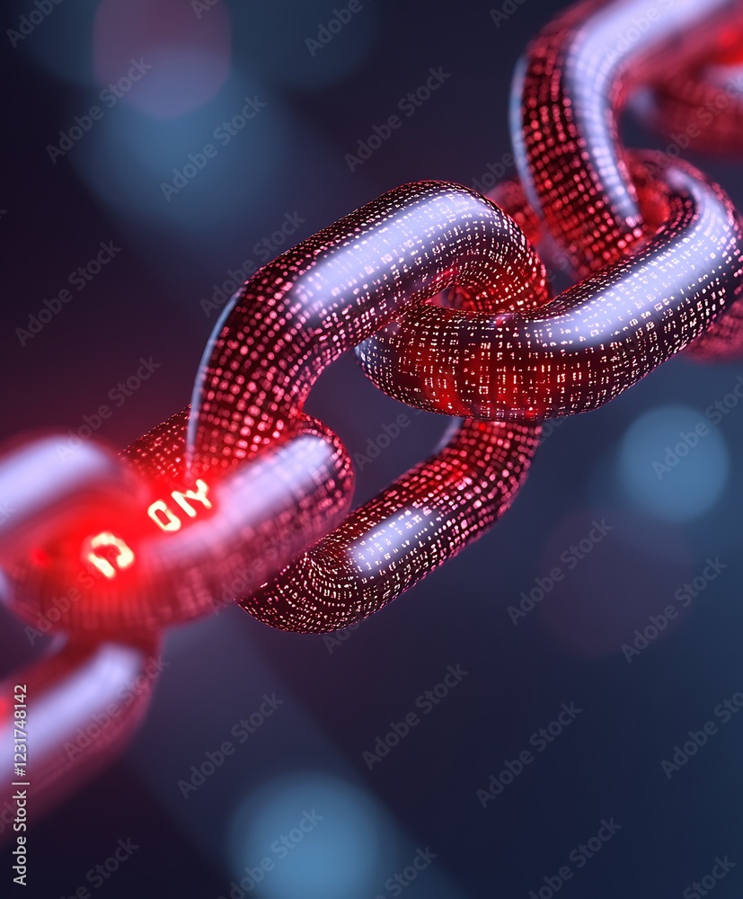 Poster illuminated digital chain link with binary code and 