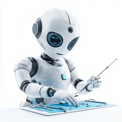 n AI-powered robotic surgeon performing a delicate operation, isolated on a clean white background