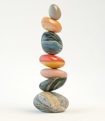 Multi-Colored Stones Stacked in Balance, Abstract Minimalist Composition