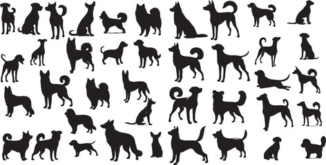 Silhouettes of Various Dog Breeds in Different Poses - Vector Set Logo Icon © Nizam
