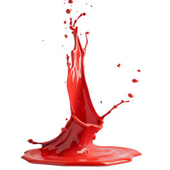 Dynamic splash of red paint isolated on white background, capturing motion and flow in a high-speed liquid art photograph.