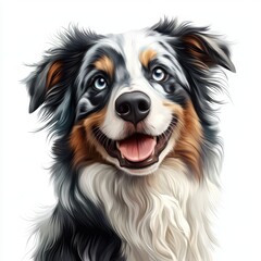Australian Shepherd with a blue merle coat and bright eyes, isolated on a clean white background