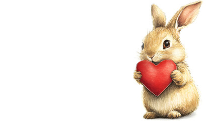 Sweet Valentine's Day card with a bunny holding a heart-shaped gift isolated on white background in HD