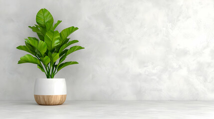 Potted plant against textured wall, interior design