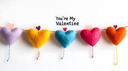 Valentine's Day card featuring a string of colorful hearts and a "You're My Valentine" message isolated on white background in HD