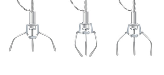 Gripper arm. Slot machine elevator machine for getting toys and prizes. Mechanical gripper tentacles. Vector