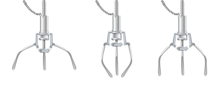 Gripper arm. Slot machine elevator machine for getting toys and prizes. Mechanical gripper tentacles. Vector