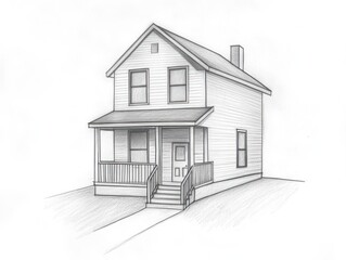 Pencil Sketch of a Small House with Porch and Steps