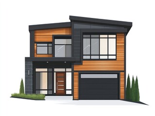 Modern Two Story House Design With Wood Siding