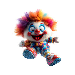 Fluffy 3D Cartoon Character in Glowing Clown Shoes Isolated on Transparent Background