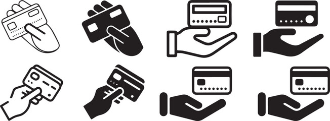 silhouette vector illustration of hand holding credit cards.